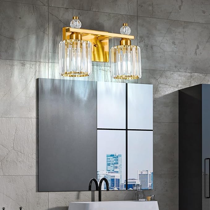 FDPBY Bathroom Vanity Lights 2-Light Gold Modern Crystal Vanity Light Fixtures - Image 6