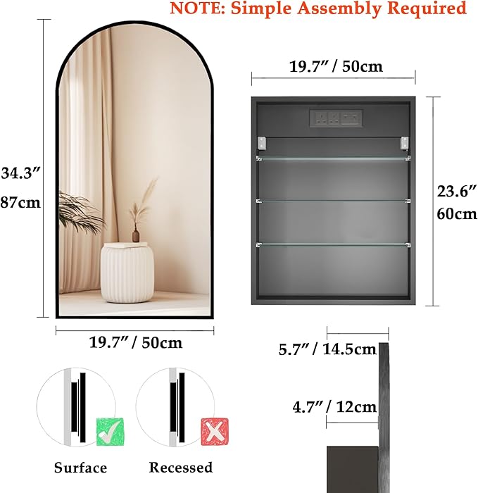 Arched Medicine Cabinet with Mirror, Bathroom Medicine Cabinet Wall Mounted - Image 2