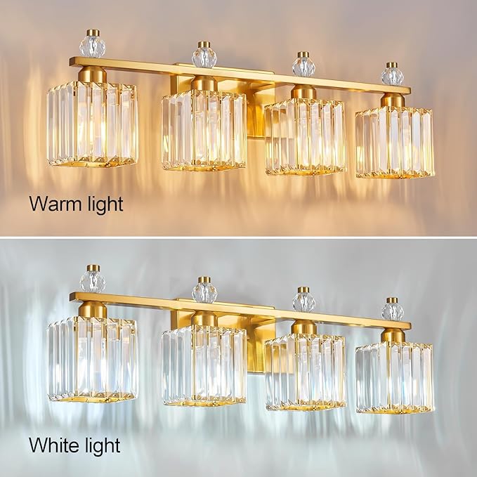 FDPBY Vanity Lights 4-Light Modern Crystal Vanity Light Gold Bathroom Light - Image 2