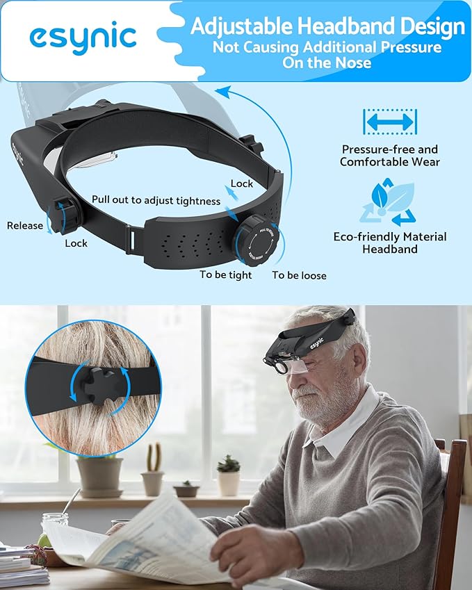 eSynic Type-C Rechargeable Magnifying Glasses Headset-Up to 13X Magnification-5 - Image 4