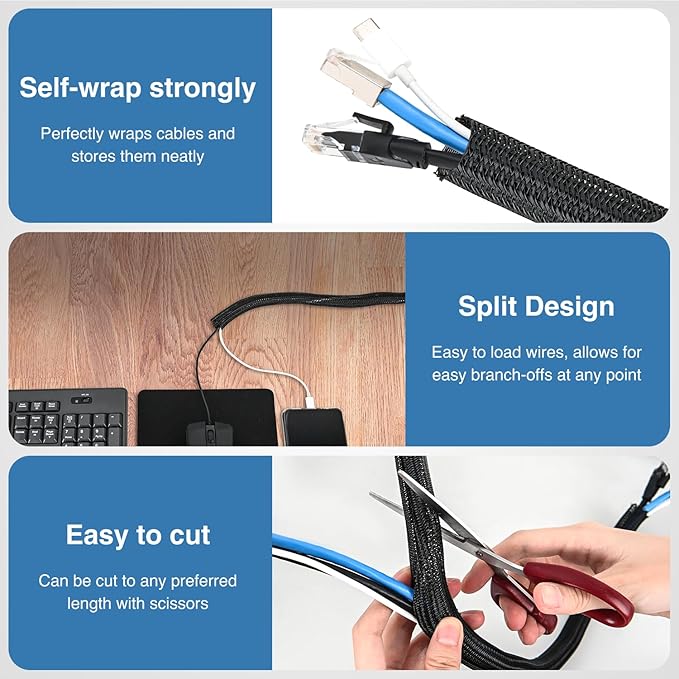 Nilight Cable Sleeve, 25ft-1/2inch Cord Management Sleeves, Braided Sleeving - Image 3