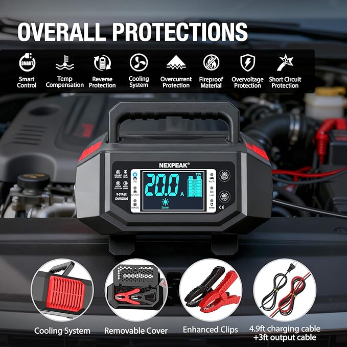 NEXPEAK 1-20A Battery Charger, Trickle Charger Car Battery Charger 12V 24V - Image 7