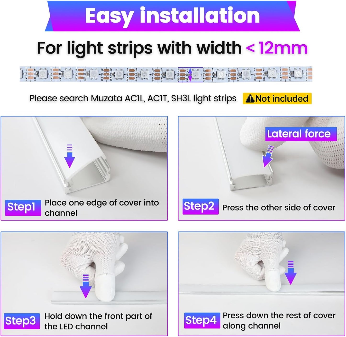 Muzata 10Pack 3.3FT/1M LED Channel Aluminum U Shape Silver LED Strip Diffuser Channel with Milky White Cover Easy Installation U1SW WW 1M