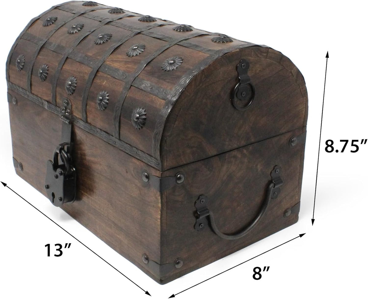 nautical cove wooden treasure chest with padded velvet showing dimensions