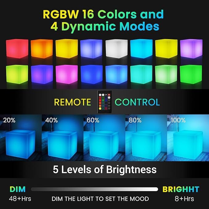 LOFTEK 20-inch LED Lighted Cube Table, Large Cube Chair Light, 16 RGB Colors - Image 9