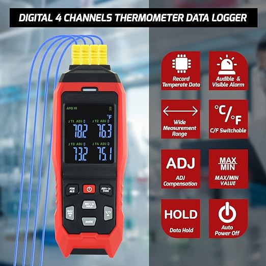 Thermocouple Thermometer Data Logger 4 Channels Digital K Type Thermometer - Image 2