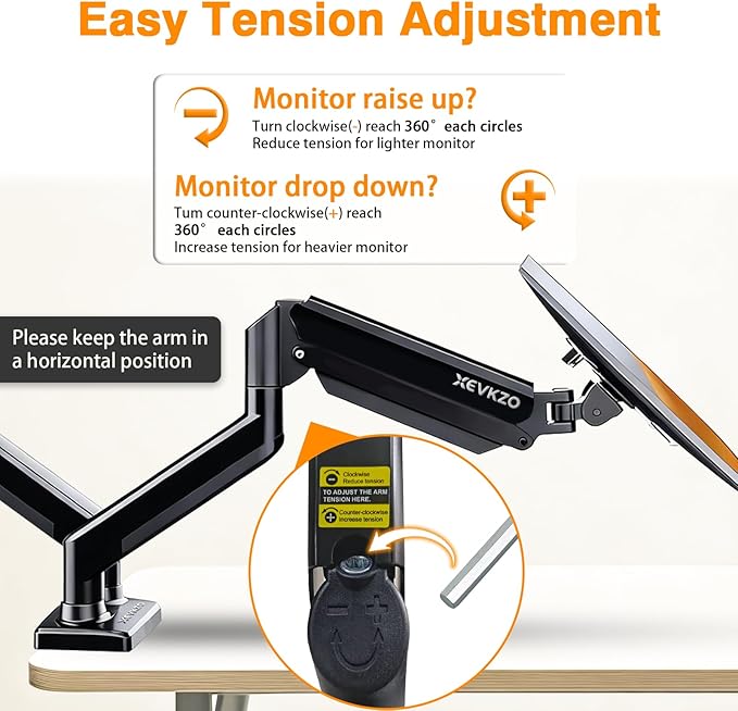 XEVKZO Dual Monitor Arms, Gas Spring Monitor Arms - Image 6