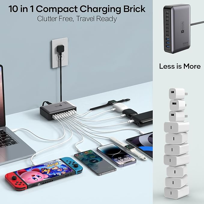 USB C Charger Block 500W, 10-Port Charging Station, GaN PD 140W Type C Fast - Image 5