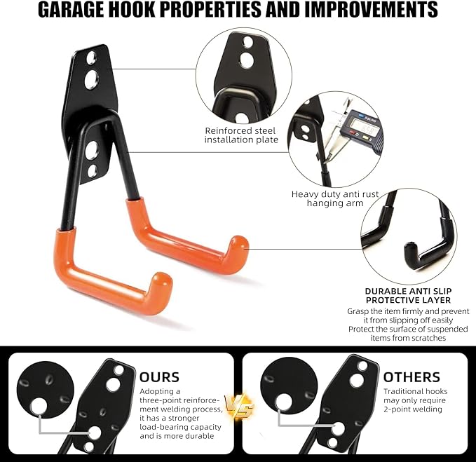 CRXCRC Garage Hooks, 4 Pack Large Square Wall Hooks - Image 3
