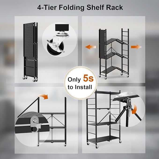 Himix Storage Shelves with 20 Hooks, 4-Tier Foldable Shelves - Image 5