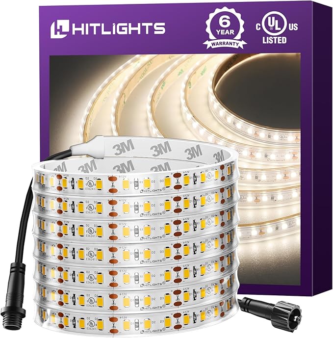 Outdoor LED Strip Lights Waterproof White, 16.4ft IP67 High Density Dimmable by HitLights