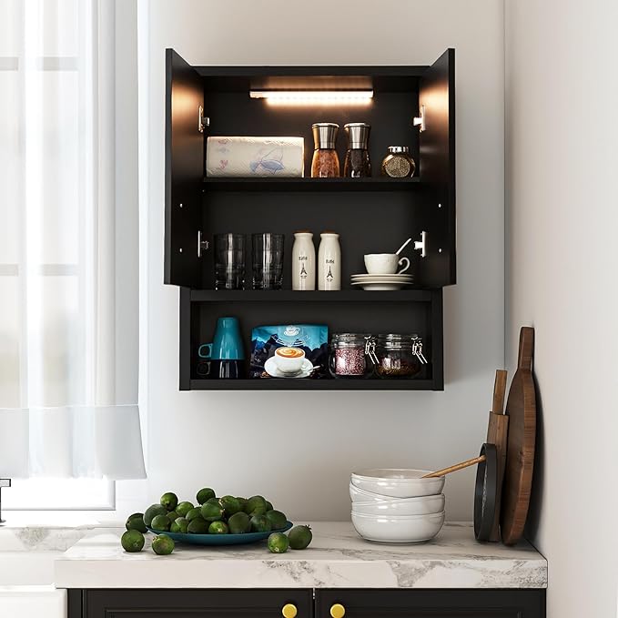 Black Wall Cabinet 23x29 inch for Bathroom Laundry Room Bedroom Kitchen Wood - Image 7