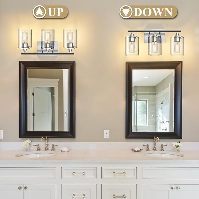 XPEHK 3-Light Bathroom Light Fixtures, Brushed Nickel Vanity Light, Modern - Image 6