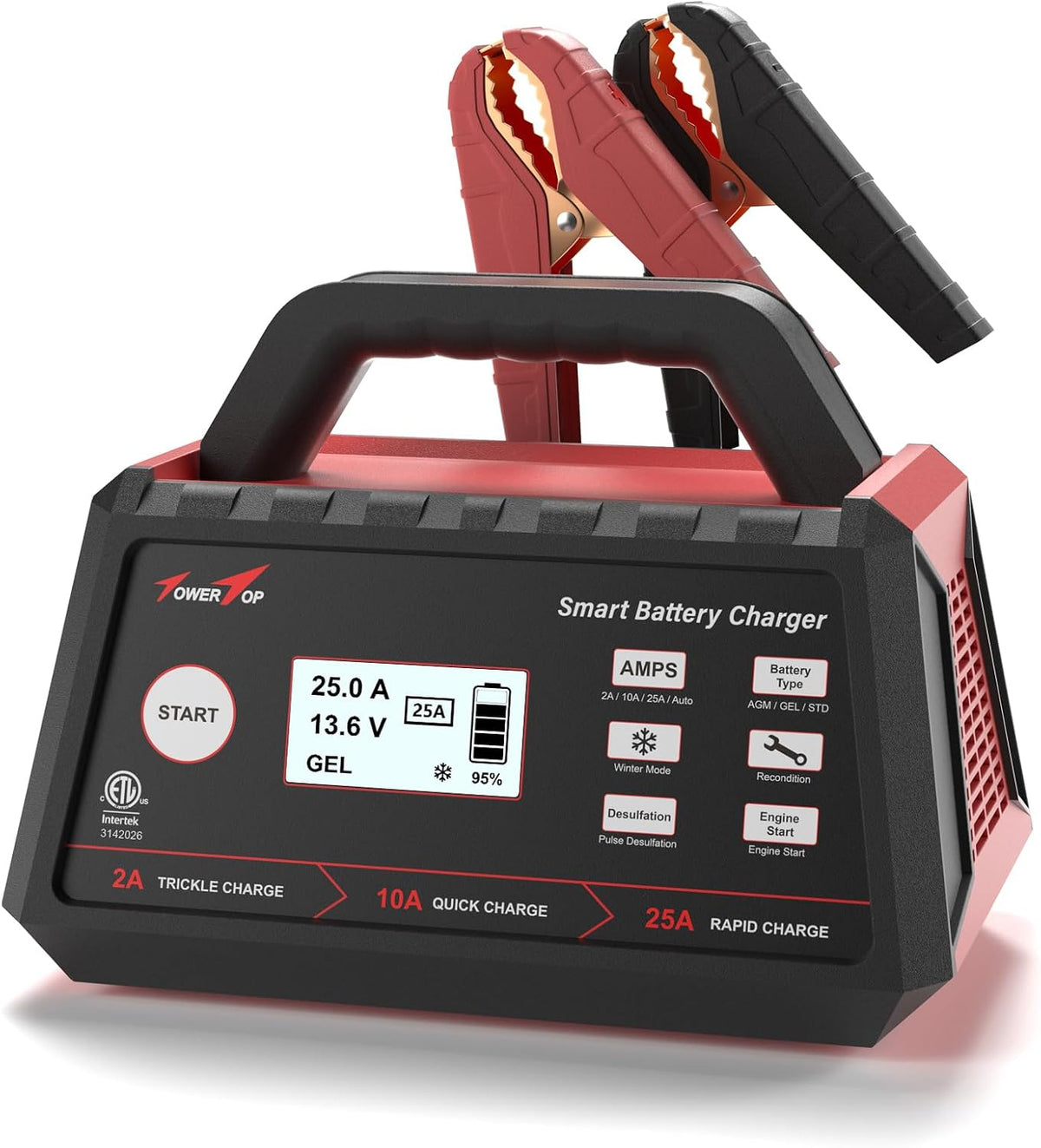 TowerTop 2/10/25 Amp 12V Smart Car Battery Charger, Fully Automatic Battery