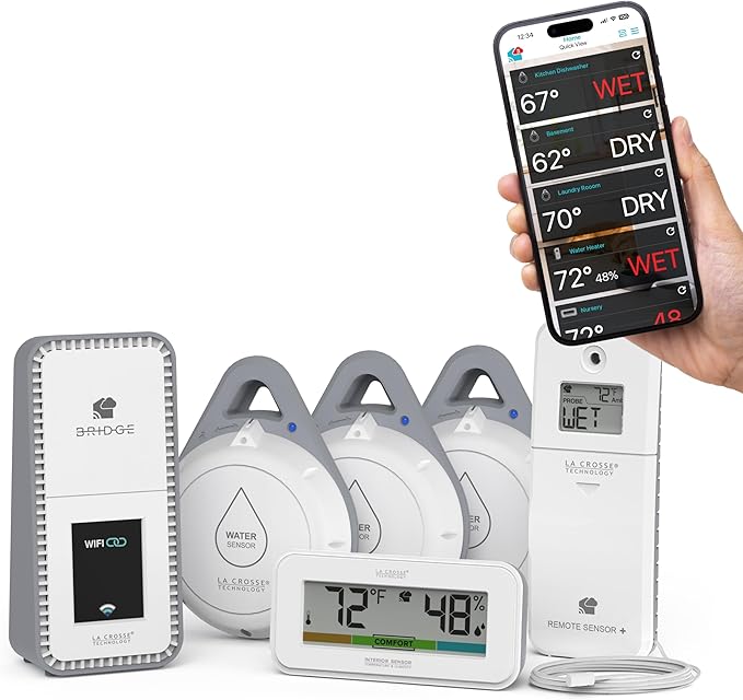 Leak Geek Pro Wi-Fi Alert System: Bridge Gateway, 3 Water Spot Detection Sensors by LaCrosseTechnology
