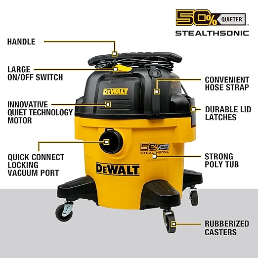 DEWALT 6-Gallon STEALTHSONIC Ultra Quiet Poly Shop Vacuum Wet and Dry - Image 6