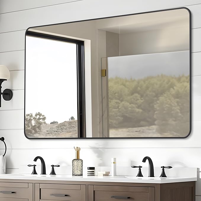 30" x 48"Bathroom Mirror, Matte Black Wall Mirror by DESBING
