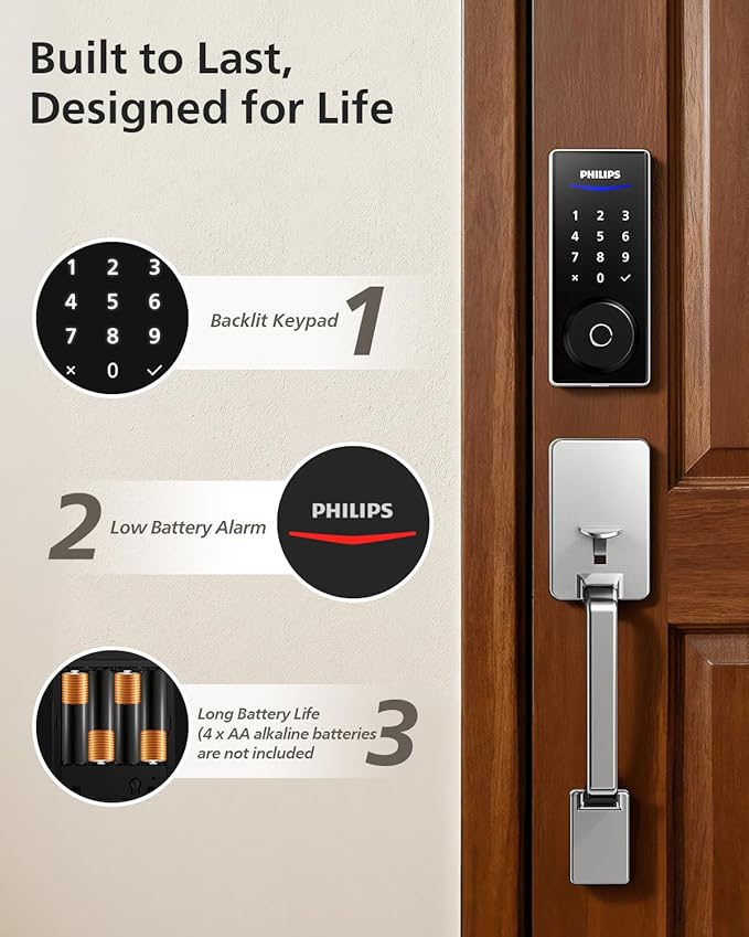Philips Wi-Fi Smart Lock with Handle, Keyless Entry Keypad Door Lock with Handle - Image 8