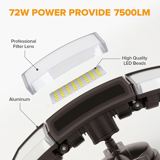 LUTEC 72W 7500LM LED Security Lights Motion Sensor Light Outdoor, 5000K Daylight - Image 6