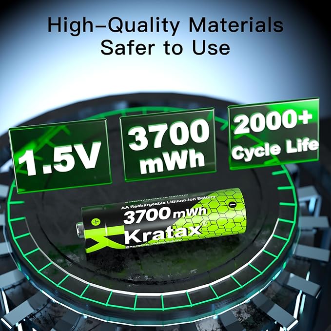 Kratax 8 Count AA Rechargeable Lithium Batteries 3700mWh High Capacity Double A - Image 5