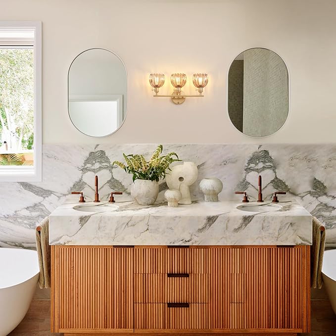 Shenmoyl Bathroom Light Fixtures, 3-Light Brass Vanity Wall Light Over Mirror - Image 8