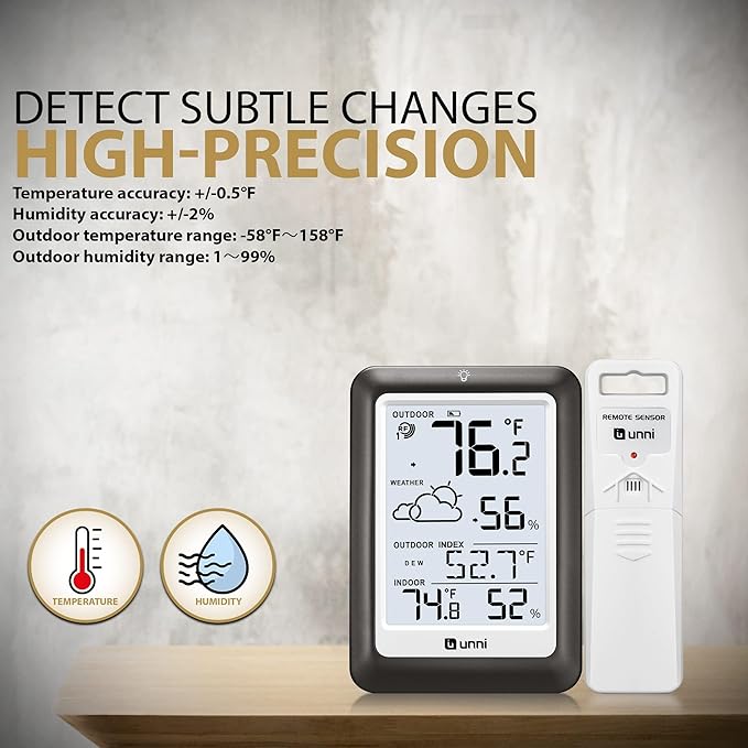Indoor Outdoor Thermometer Wireless Weather Station, Temperature Humidity - Image 5
