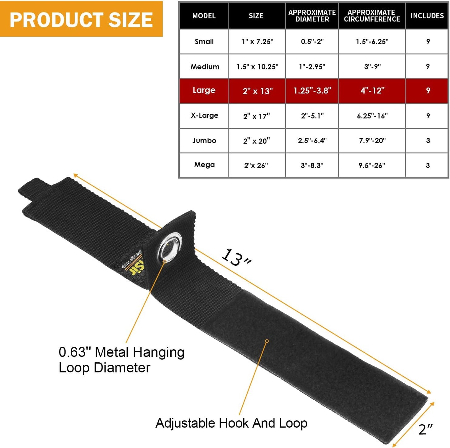 9 Pack 13“Extension Cord Holder Organizer for Organization | Heavy Duty Storage Straps for Garden Hose Storage and Garage Wall Organization