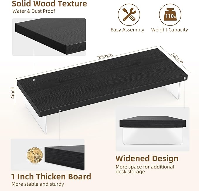 SSWOOD Monitor Stand Riser, Wood & Acrylic Computer Monitor Stand Desk Desktop - Image 4