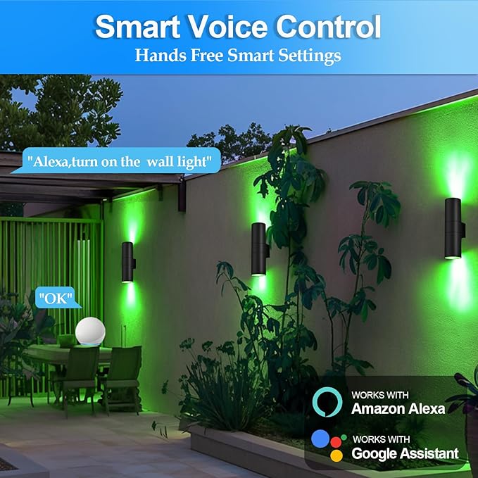 wowlite RGB Up Down Outdoor Wall Lights 2 Pack, 1200LM Smart Cylinder Outdoor - Image 5