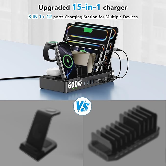 600w Charging Station for Multiple Devices, 15 in 1 Wireless Charging Station - Image 3