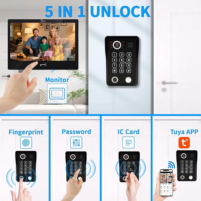 Wired Video Apartment Intercom System, Door Phone Kit, 10 Inch Touch Monitor - Image 4