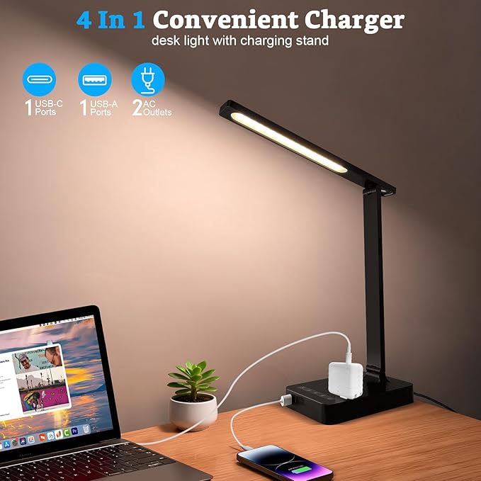 Smart Desk Lamp with 4-in-1 Charging Station, 5 Color temperatures and 5 - Image 3