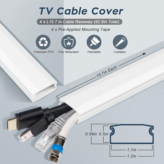 TV Cable Hider - 62.8in PVC Cord Hider Cable Management Wall, Paintable Cord - Image 2