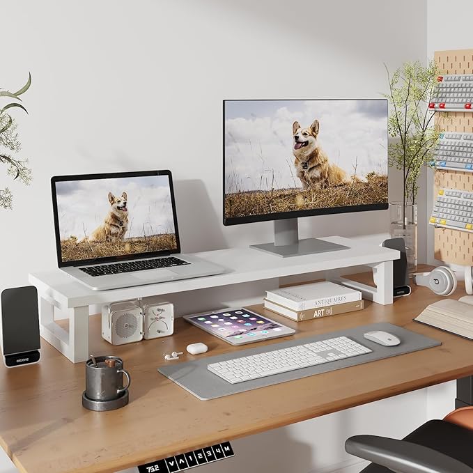 WESTREE Dual Monitor Stand Riser, Wood and Steel Monitor Stand Riser, Computer - Image 2