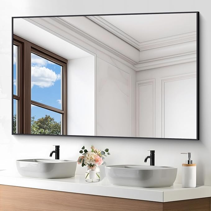 Black Bathroom Mirror for Wall, 60x40 Inch Rectangle Mirrors - Image 2