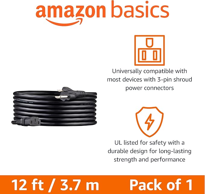 Amazon Basics PC Power Cord, 12 feet, AC Power Cord - Image 2