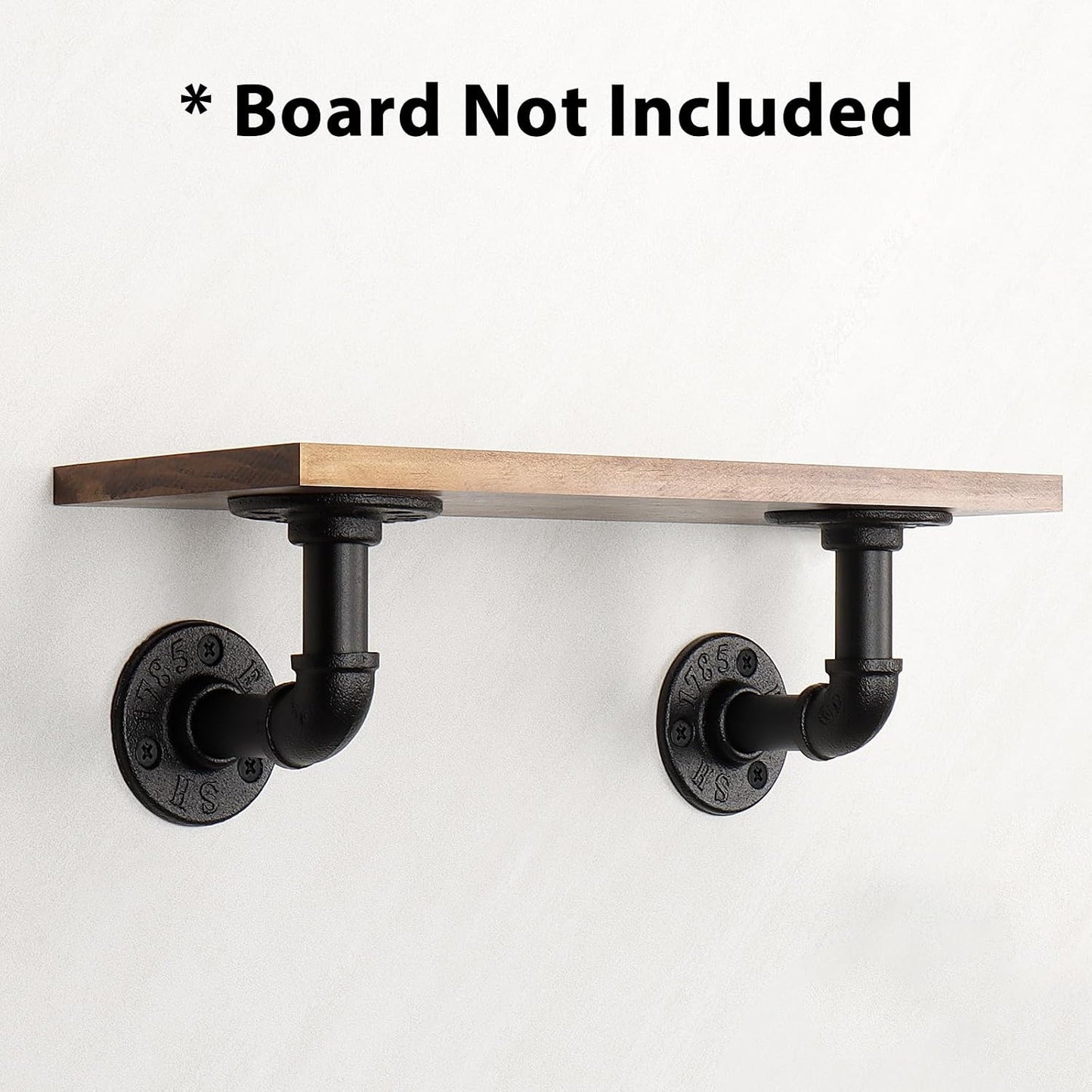 NearMoon Industrial Pipe Iron Shelf Brackets-Wall Mounted DIY Rustic Pipe Metal Brace Brackets, Vintage Farmhouse Décor Hardware Shelving Brackets for Floating Shelves, Black (4 Inch, 4)
