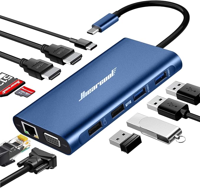 Hiearcool USB C Docking Station Dual Monitor, 11 in 1 Triple Display USB C by Hiearcool