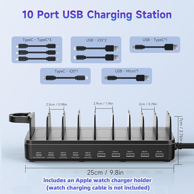 285W Charging Station for Multiple Devices, 10 Ports Fast Multi-Device Charger - Image 2