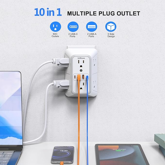 2 Pack Outlet Extender Surge Protector, 6 Outlet Splitter - Image 2