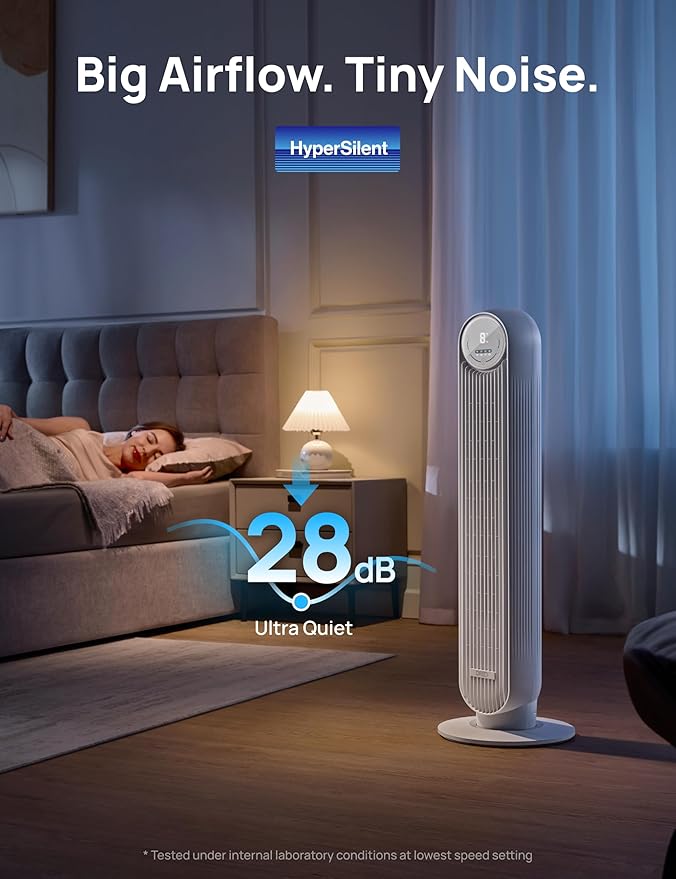 Dreo Tower Fan for Bedroom, 25ft/s Velocity Quiet Floor Fan, 90° Oscillating - Image 3