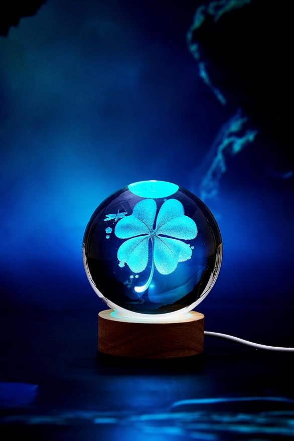 Conalisk 3D Four-Leaf Clover Crystal Ball Lamp, Lifelike 3D LED Clover Night - Image 6