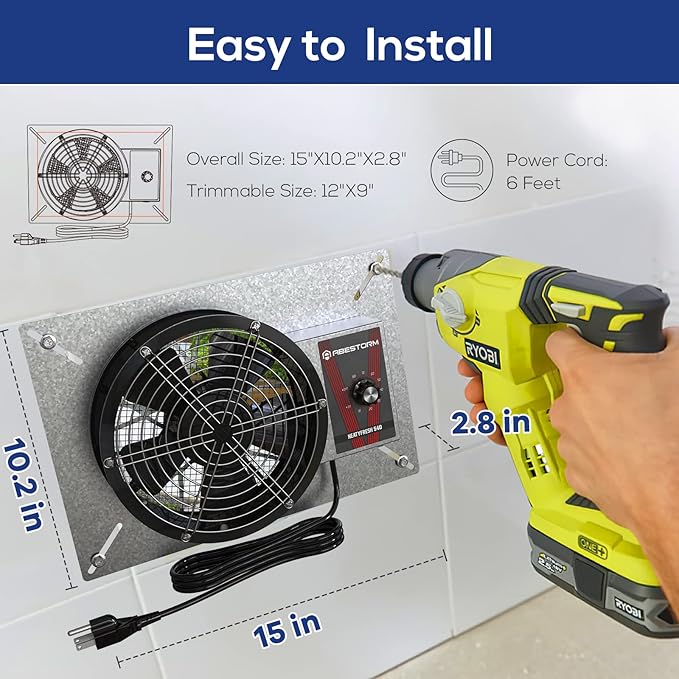Abestorm 540CFM IP-55 Rated Crawlspace Ventilation Fan - Image 4