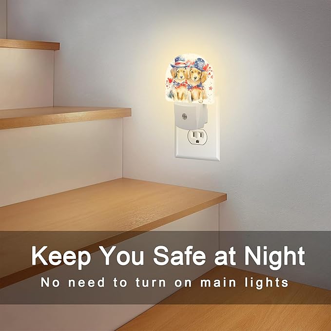 sndheke USA Flag Dog Couple Night Light Plug into Wall, American Patriotic Cute - Image 6