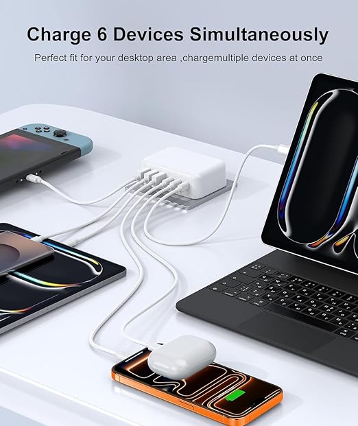 Fast Charger Block, GaN 6 Port USB C Charging Station Hub Cube, 100W Multiport - Image 5