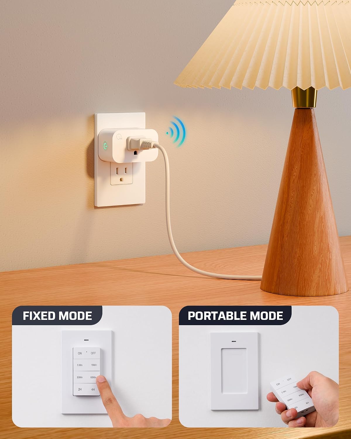 DEWENWILS Indoor Outlet Timer with Remote, 5/15/30/60Min & 2/4Hrs Countdown | 1 Remote & 1 Outlet, 100FT Remote Control Outlet, 15A/1875W Light Timer for Lamps, Fans, Household Appliances, Decorations