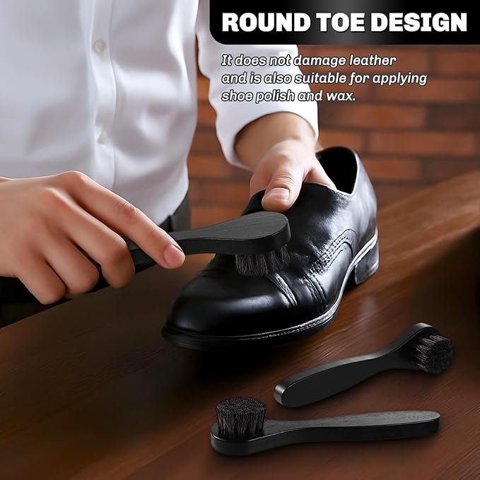4 Pcs Horsehair Shine Shoes Brush Kit Polish Dauber Applicators Cleaning - Image 3