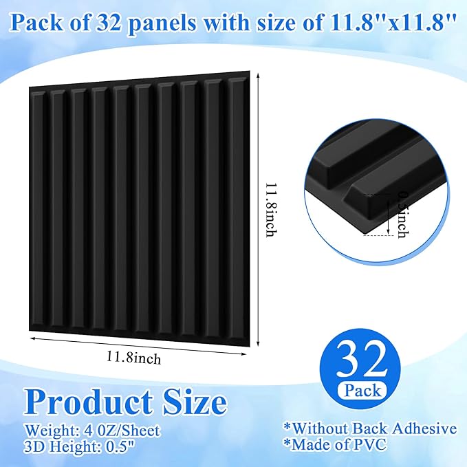 Nuanchu 32 Pcs 3D Slat Wall Panels 12 x 12 Inch PVC Fluted Textured Panel - Image 2