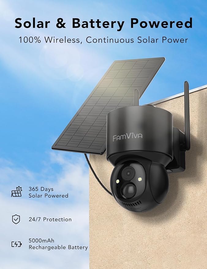 FAMVIVA 2K Solar Security Cameras Wireless Outdoor, 360°PTZ Battery Powered - Image 8