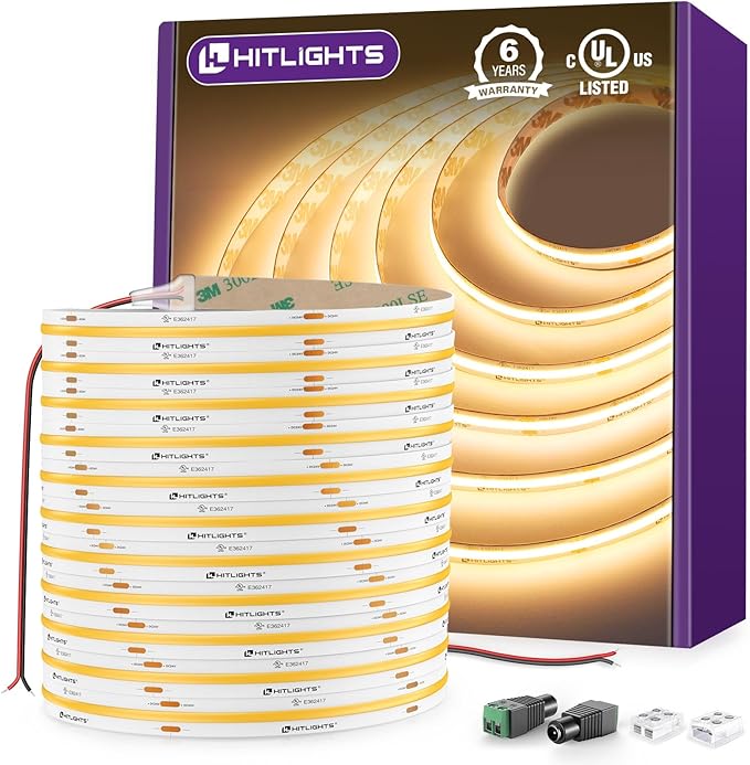 HitLights COB LED Strip Lights Warm White 3000K, 32.8ft Premium High Density by HitLights